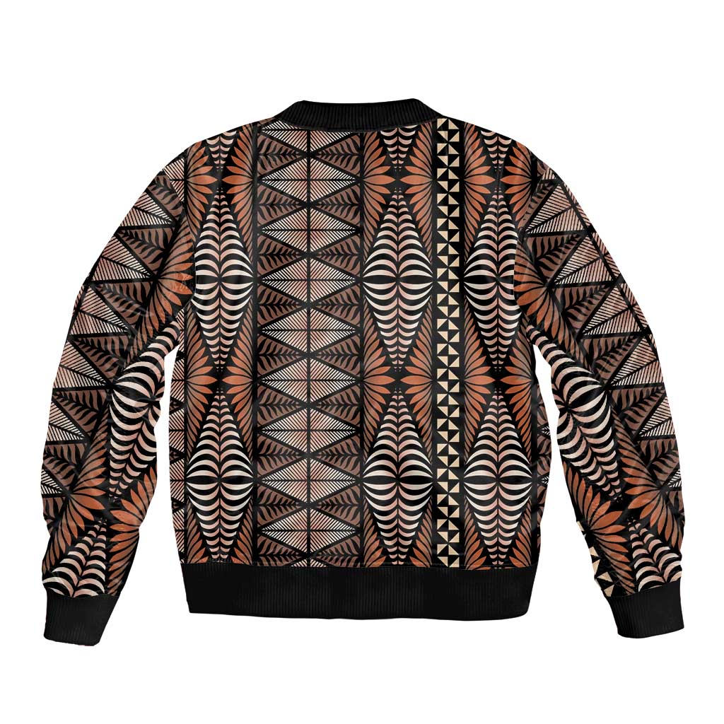 Malo e lelei Tonga Sleeve Zip Bomber Jacket Tongan Ngatu Vintage Brown LT14 - Polynesian Pride