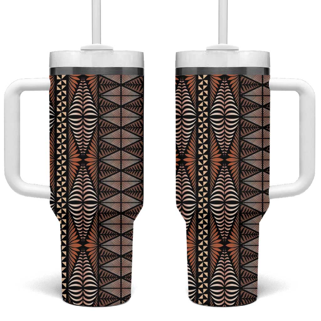 Malo e lelei Tonga Tumbler With Handle Tongan Ngatu Vintage Brown LT14 One Size: 40 oz Brown - Polynesian Pride