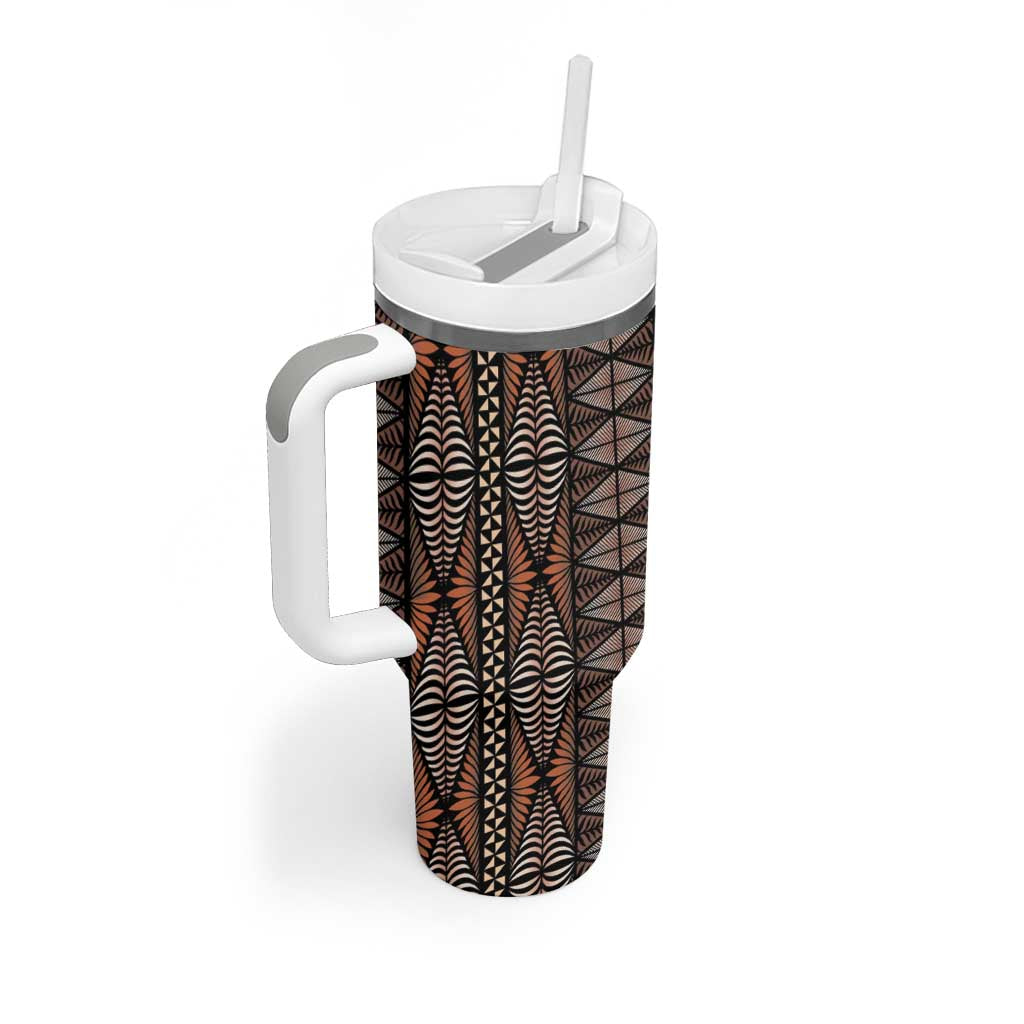 Malo e lelei Tonga Tumbler With Handle Tongan Ngatu Vintage Brown LT14 - Polynesian Pride