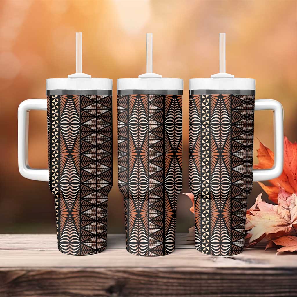 Malo e lelei Tonga Tumbler With Handle Tongan Ngatu Vintage Brown LT14 - Polynesian Pride