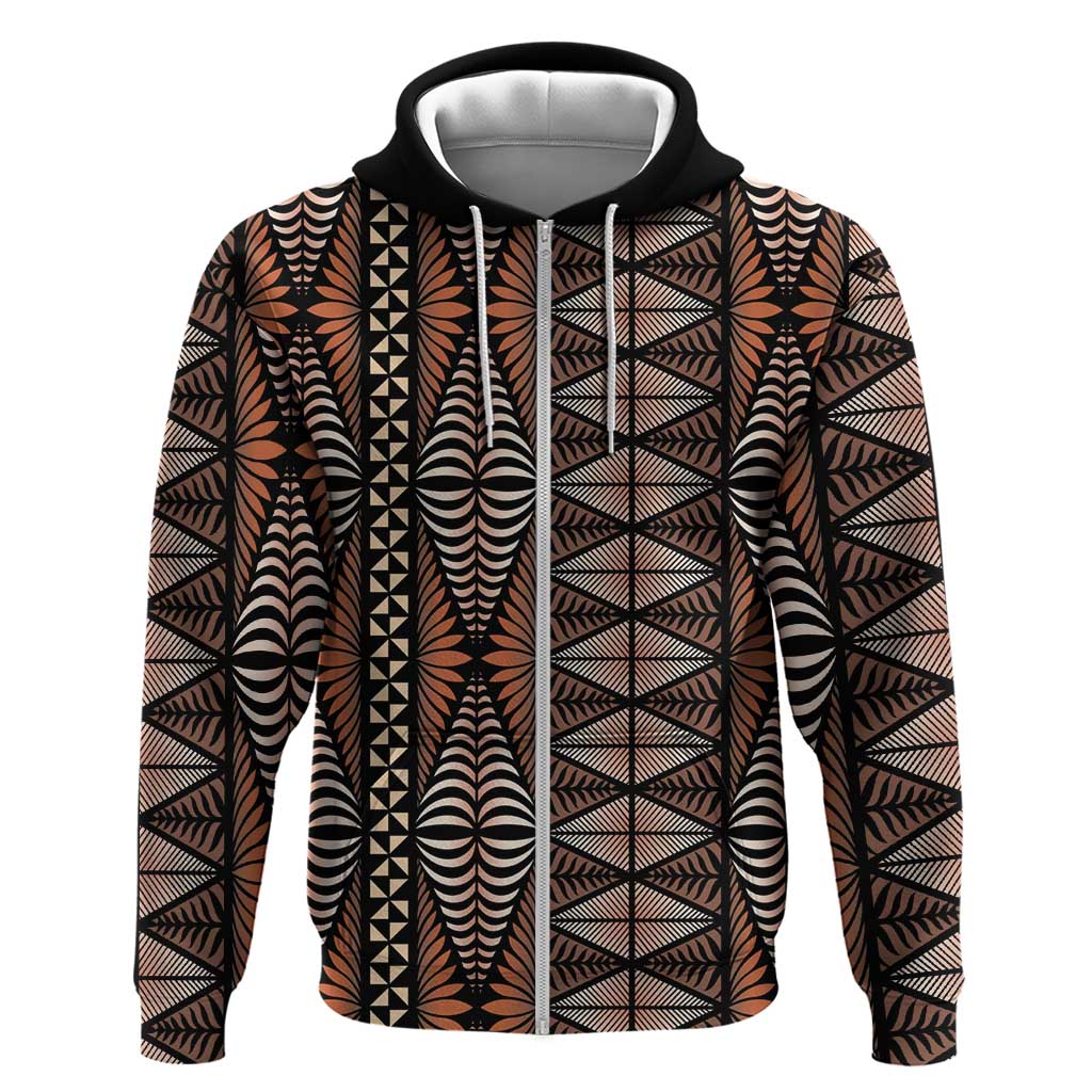 Malo e lelei Tonga Zip Hoodie Tongan Ngatu Vintage Brown LT14 Zip Hoodie Brown - Polynesian Pride