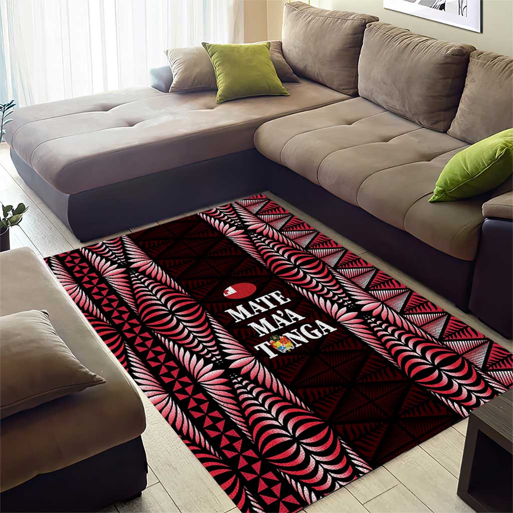 Tonga Rugby Area Rug 2025 Mate Maa Tonga Ngatu Motif LT14 - Polynesian Pride
