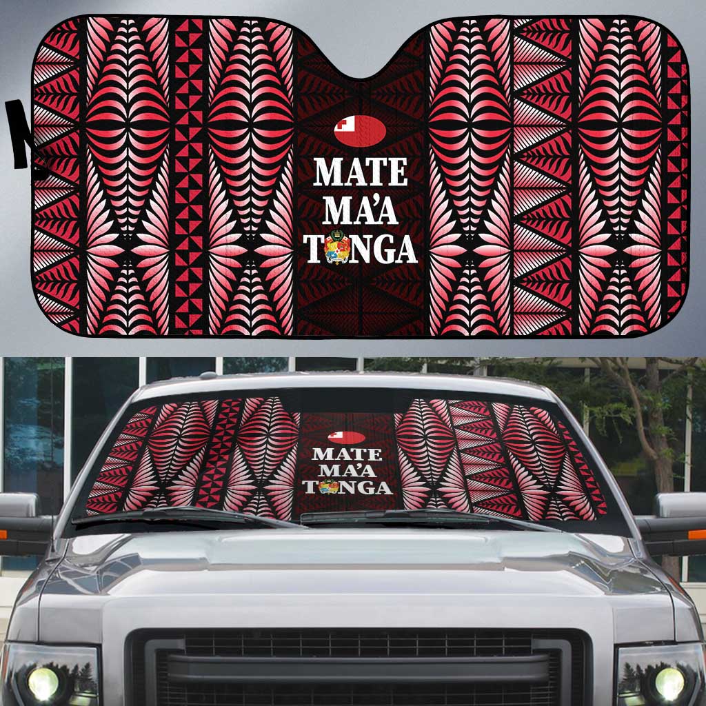 Tonga Rugby Auto Sun Shade 2025 Mate Maa Tonga Ngatu Motif LT14 Red - Polynesian Pride