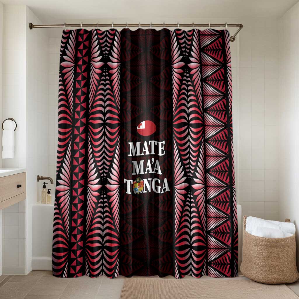 Tonga Rugby Bathroom Set 2025 Mate Maa Tonga Ngatu Motif LT14 Shower Curtain Only Red - Polynesian Pride