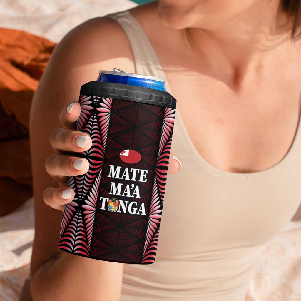 Tonga Rugby Personalised 4 in 1 Can Cooler Tumbler 2025 Mate Maa Tonga Ngatu Motif LT14 - Polynesian Pride