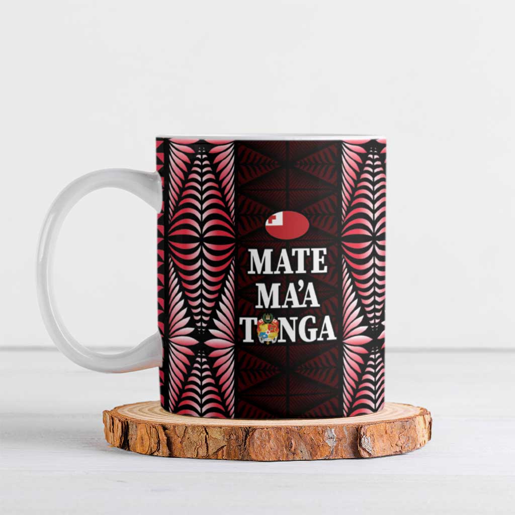 Tonga Rugby Personalised Ceramic Mug 2025 Mate Maa Tonga Ngatu Motif LT14 Red - Polynesian Pride