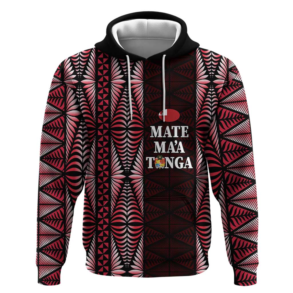 Tonga Rugby Personalised Hoodie 2025 Mate Maa Tonga Ngatu Motif LT14 Pullover Hoodie Red - Polynesian Pride