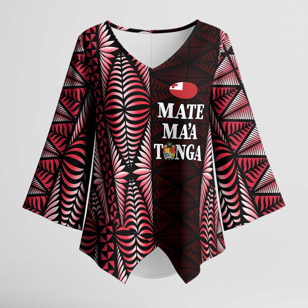 Tonga Rugby Personalised Kimono Sleeve Blouse 2025 Mate Maa Tonga Ngatu Motif LT14 Female Red - Polynesian Pride