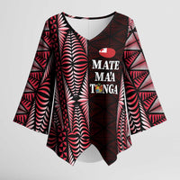 Tonga Rugby Personalised Kimono Sleeve Blouse 2025 Mate Maa Tonga Ngatu Motif LT14 Female Red - Polynesian Pride