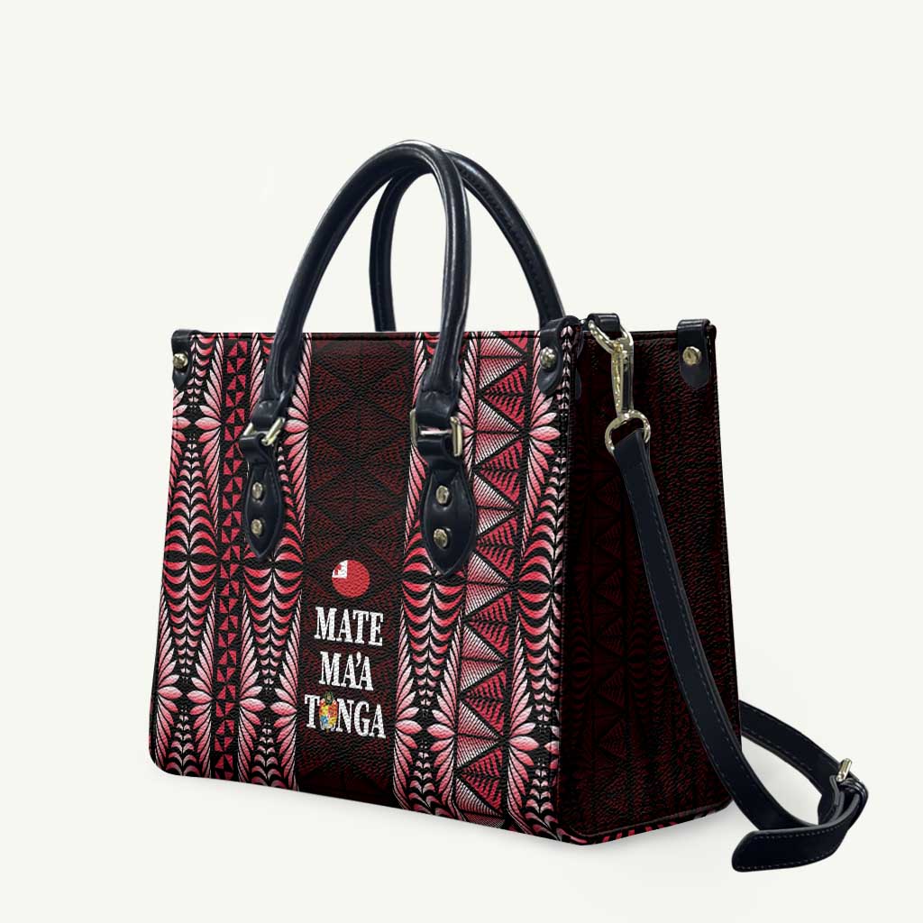 Tonga Rugby Leather Bag 2025 Mate Maa Tonga Ngatu Motif LT14 Red - Polynesian Pride