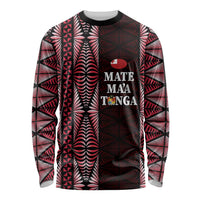 Tonga Rugby Personalised Long Sleeve Shirt 2025 Mate Maa Tonga Ngatu Motif LT14 Unisex Red - Polynesian Pride
