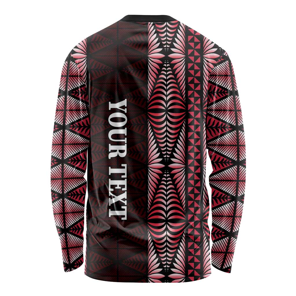 Tonga Rugby Personalised Long Sleeve Shirt 2025 Mate Maa Tonga Ngatu Motif LT14 - Polynesian Pride