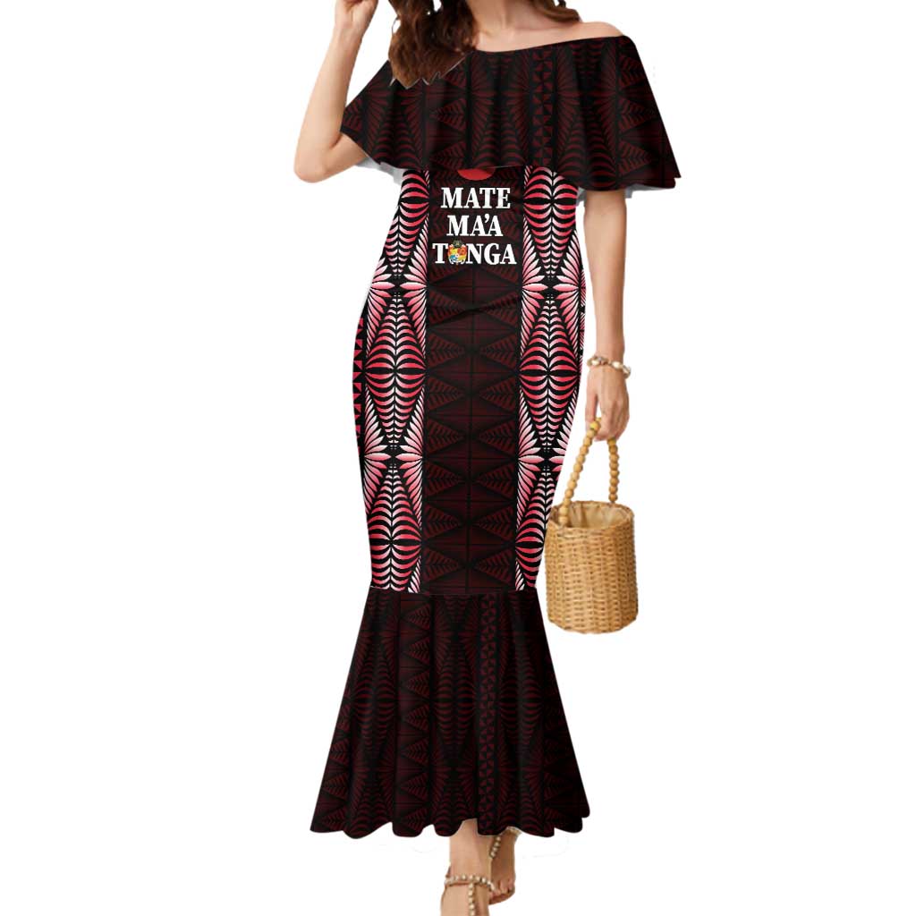 Tonga Rugby Personalised Mermaid Dress 2025 Mate Maa Tonga Ngatu Motif LT14 Women Red - Polynesian Pride