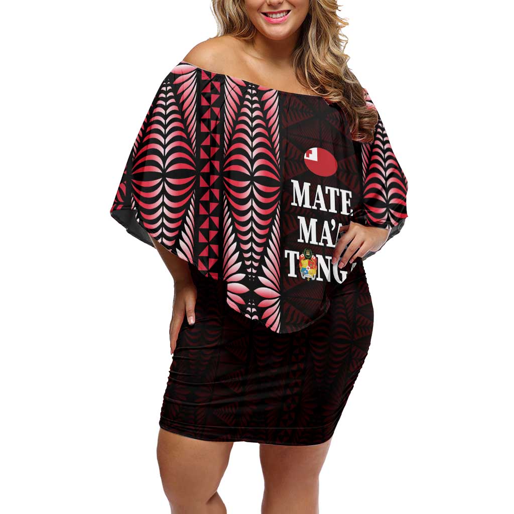 Tonga Rugby Personalised Off Shoulder Short Dress 2025 Mate Maa Tonga Ngatu Motif LT14 Women Red - Polynesian Pride
