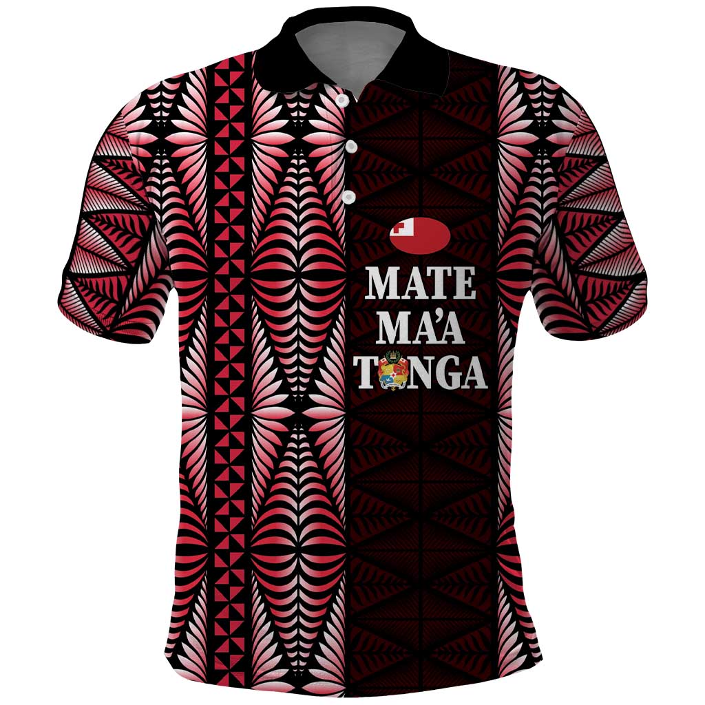 Tonga Rugby Personalised Polo Shirt 2025 Mate Maa Tonga Ngatu Motif LT14 Red - Polynesian Pride