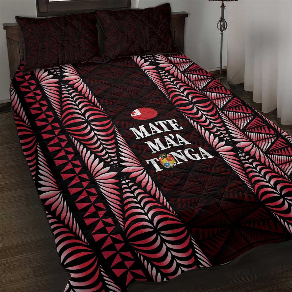 Tonga Rugby Quilt Bed Set 2025 Mate Maa Tonga Ngatu Motif LT14 Red - Polynesian Pride