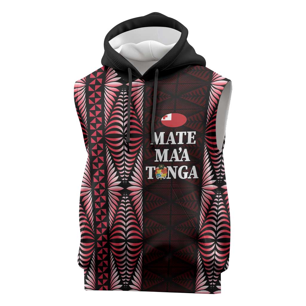 Tonga Rugby Personalised Sleeveless Hoodie 2025 Mate Maa Tonga Ngatu Motif LT14 Red - Polynesian Pride