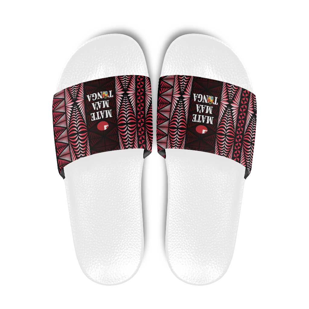 Tonga Rugby Slide Sandals 2025 Mate Maa Tonga Ngatu Motif LT14 Red - Polynesian Pride