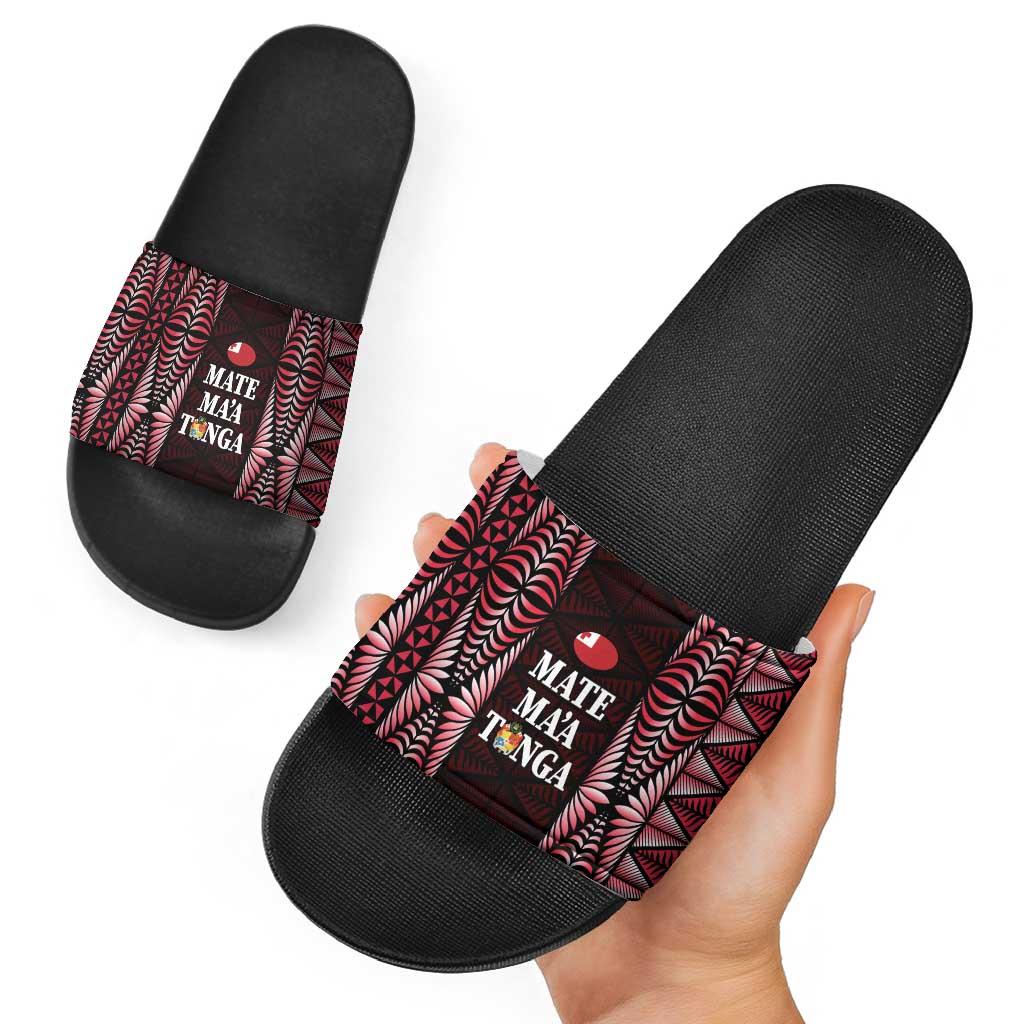 Tonga Rugby Slide Sandals 2025 Mate Maa Tonga Ngatu Motif LT14 - Polynesian Pride