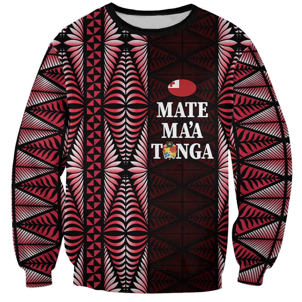 Tonga Rugby Personalised Sweatshirt 2025 Mate Maa Tonga Ngatu Motif LT14 Unisex Red - Polynesian Pride