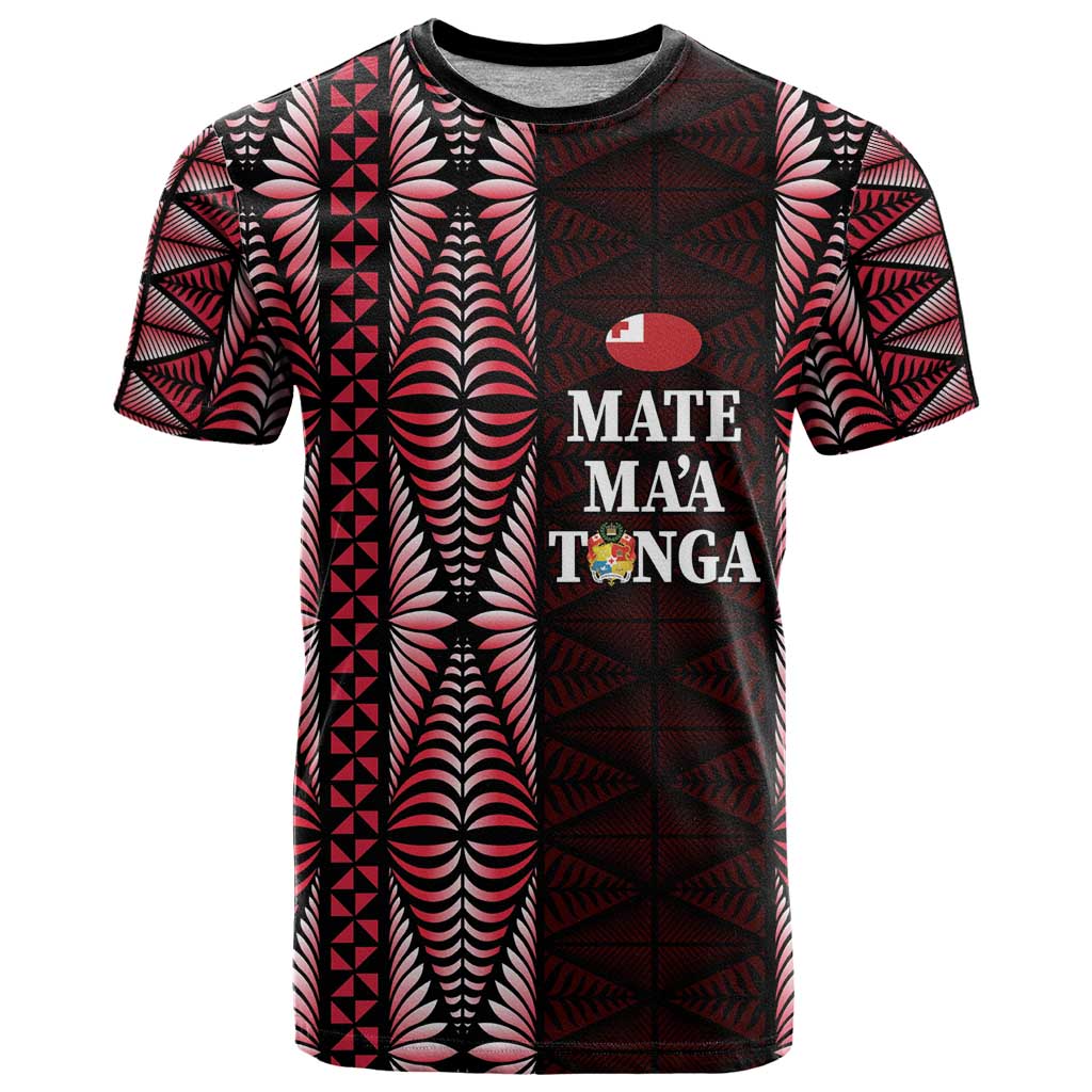 Tonga Rugby Personalised T Shirt 2025 Mate Maa Tonga Ngatu Motif LT14 Red - Polynesian Pride