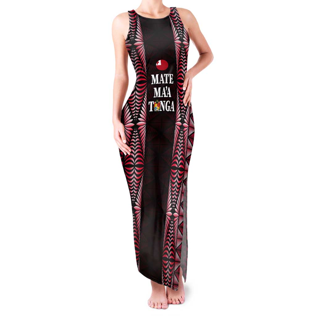 Tonga Rugby Personalised Tank Maxi Dress 2025 Mate Maa Tonga Ngatu Motif LT14 Women Red - Polynesian Pride