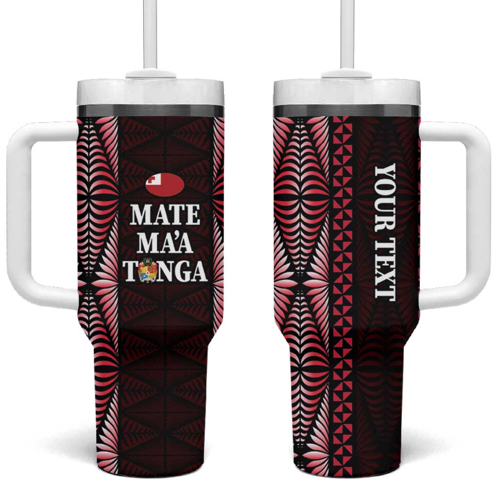 Tonga Rugby Personalised Tumbler With Handle 2025 Mate Maa Tonga Ngatu Motif LT14 One Size: 40 oz Red - Polynesian Pride