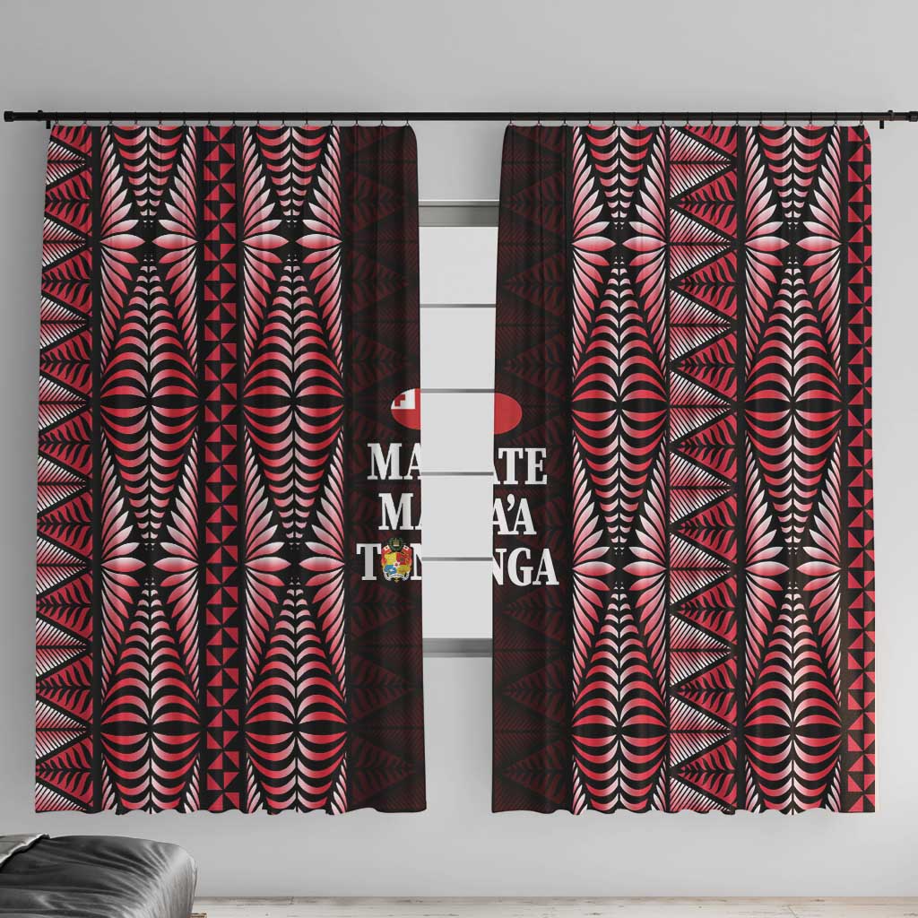 Tonga Rugby Window Curtain 2025 Mate Maa Tonga Ngatu Motif LT14 With Hooks Red - Polynesian Pride