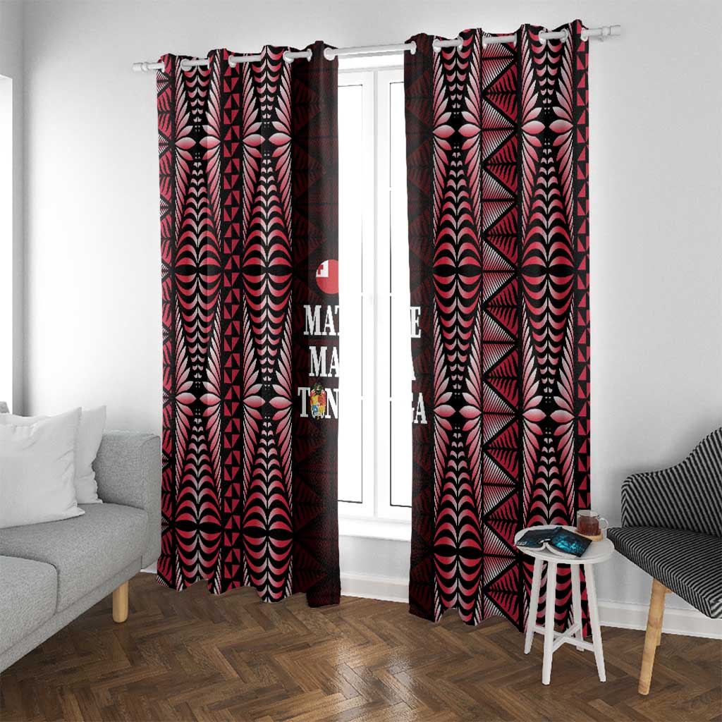 Tonga Rugby Window Curtain 2025 Mate Maa Tonga Ngatu Motif LT14 With Grommets Red - Polynesian Pride
