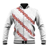 White Sunday Tonga Fakame Baseball Jacket Tongan Ngatu Heilala Lei LT14 Unisex White - Polynesian Pride
