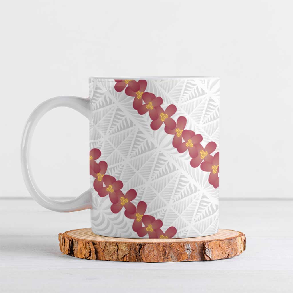 White Sunday Tonga Fakame Ceramic Mug Tongan Ngatu Heilala Lei LT14 White - Polynesian Pride