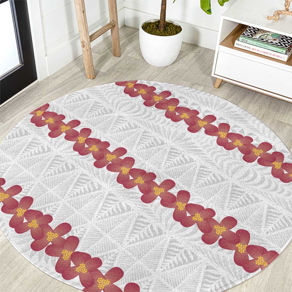 White Sunday Tonga Fakame Round Carpet Tongan Ngatu Heilala Lei LT14 White - Polynesian Pride