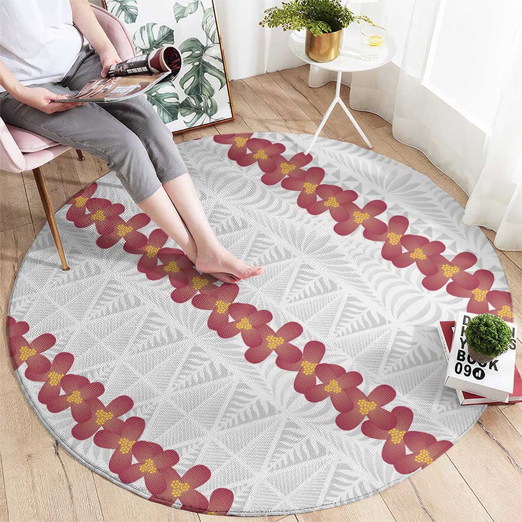 White Sunday Tonga Fakame Round Carpet Tongan Ngatu Heilala Lei LT14 - Polynesian Pride