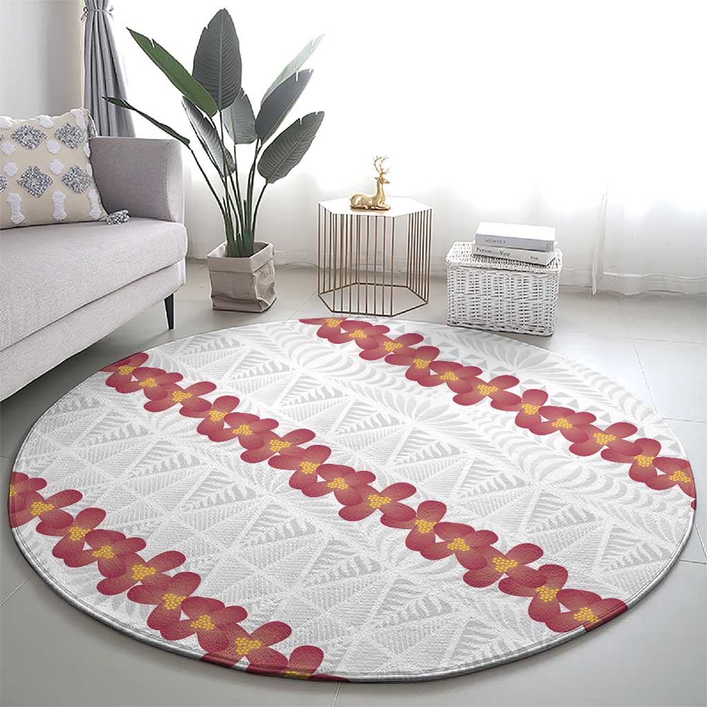 White Sunday Tonga Fakame Round Carpet Tongan Ngatu Heilala Lei LT14 - Polynesian Pride