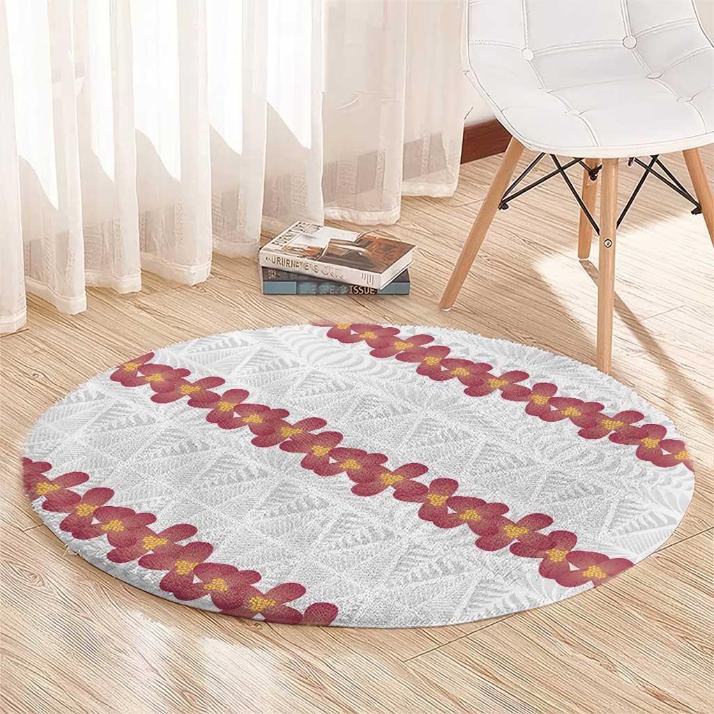 White Sunday Tonga Fakame Round Carpet Tongan Ngatu Heilala Lei LT14 - Polynesian Pride
