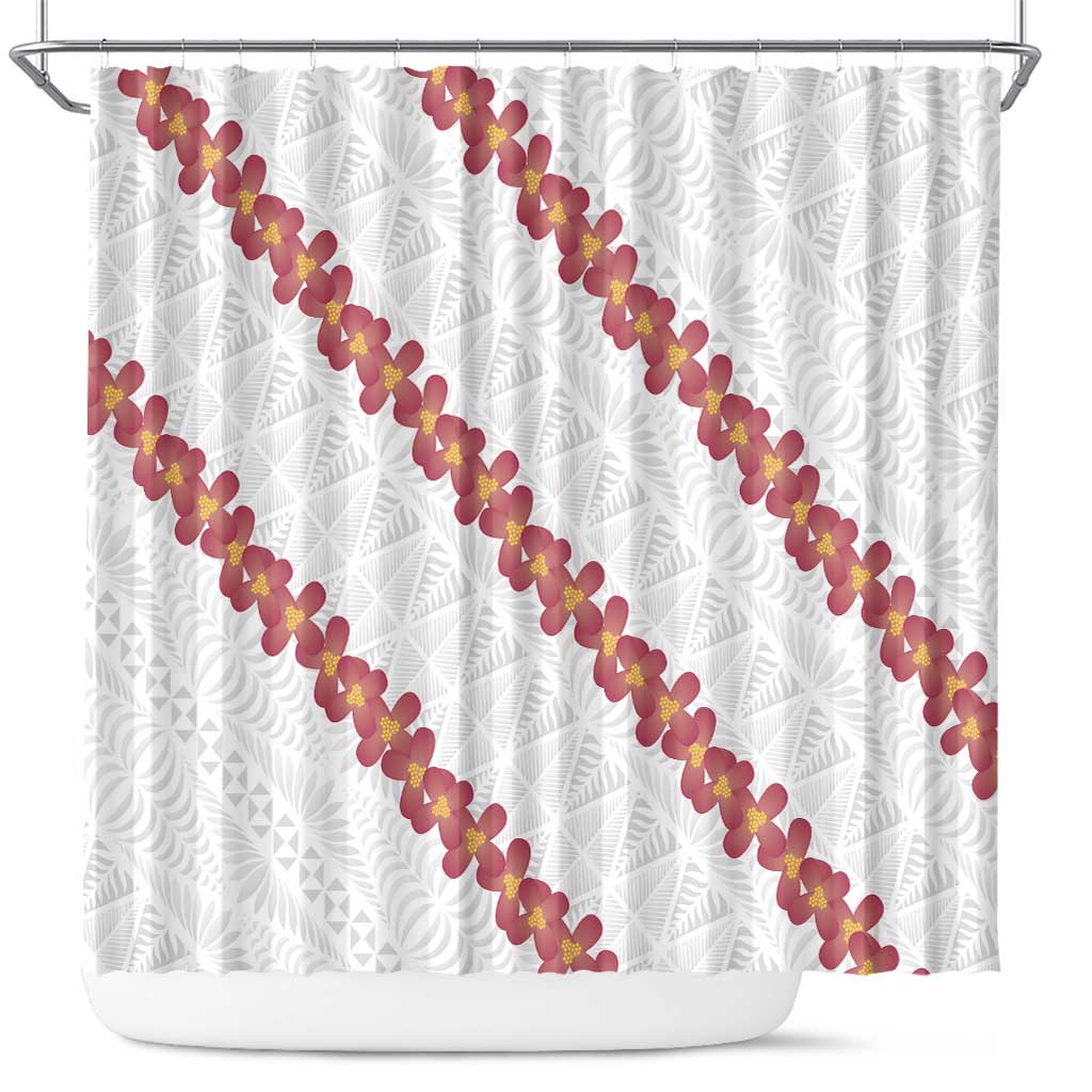 White Sunday Tonga Fakame Shower Curtain Tongan Ngatu Heilala Lei LT14 White - Polynesian Pride