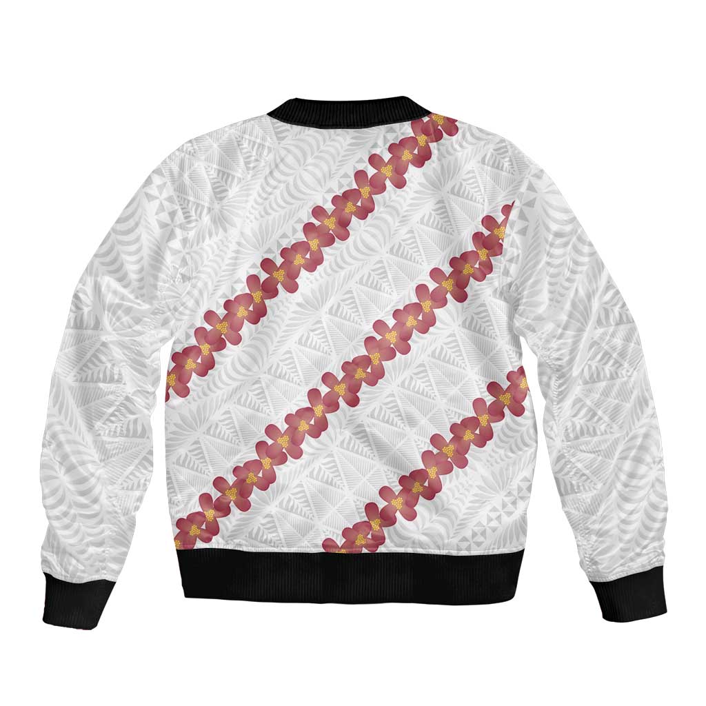White Sunday Tonga Fakame Sleeve Zip Bomber Jacket Tongan Ngatu Heilala Lei LT14 - Polynesian Pride