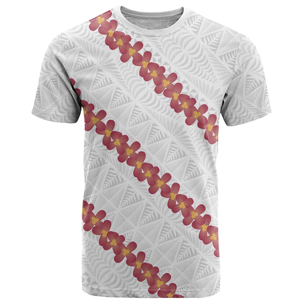 White Sunday Tonga Fakame T Shirt Tongan Ngatu Heilala Lei LT14 White - Polynesian Pride
