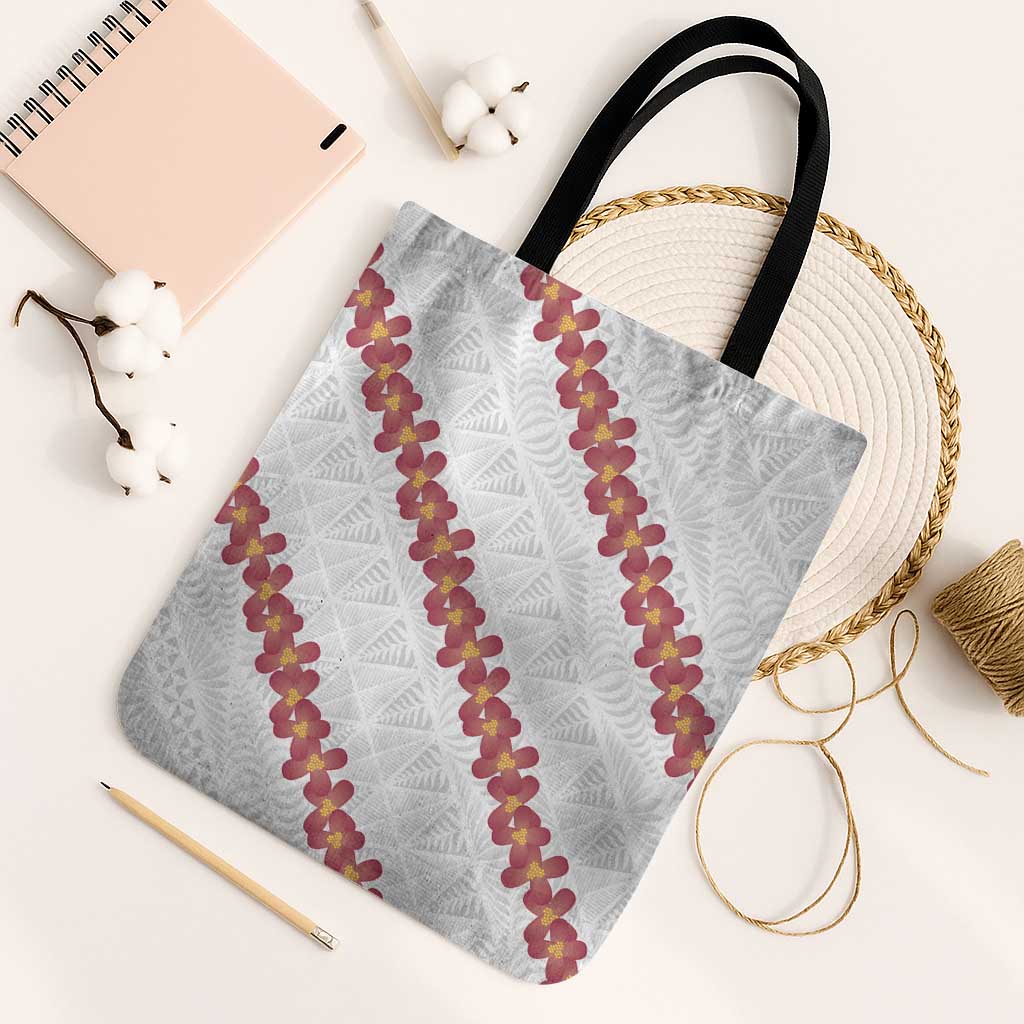 White Sunday Tonga Fakame Tote Bag Tongan Ngatu Heilala Lei LT14 Black Strap One Size White - Polynesian Pride