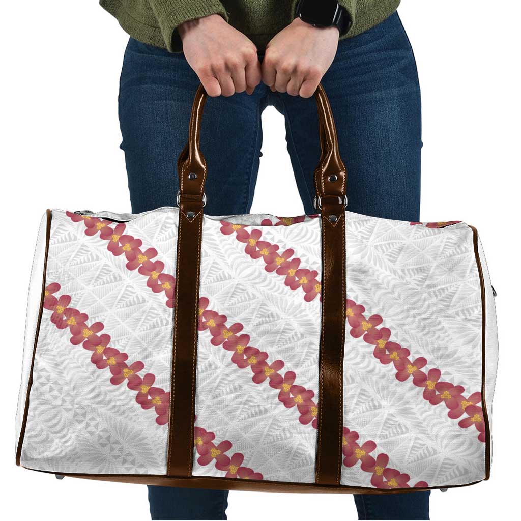 White Sunday Tonga Fakame Travel Bag Tongan Ngatu Heilala Lei LT14 White - Polynesian Pride