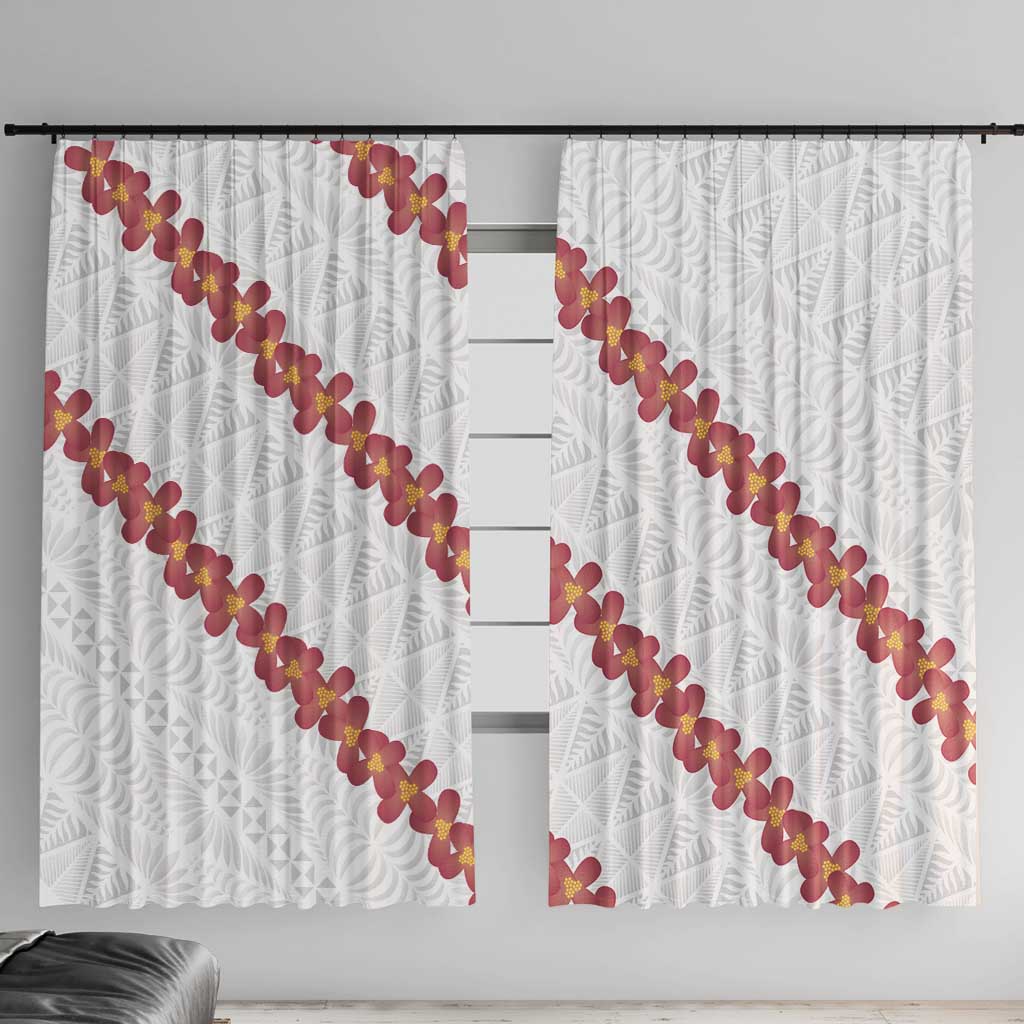 White Sunday Tonga Fakame Window Curtain Tongan Ngatu Heilala Lei LT14 With Hooks White - Polynesian Pride