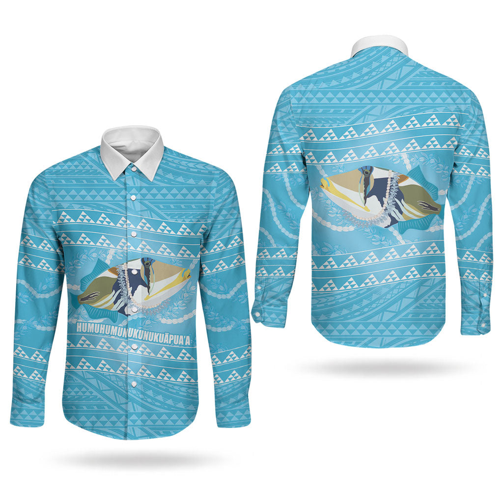 Aloha Hawaii Humuhumu Reef Triggerfish Couples Matching Off Shoulder Maxi Dress and Long Sleeve Button Shirt Hawaiian Leis Kakau Pattern LT14 - Polynesian Pride