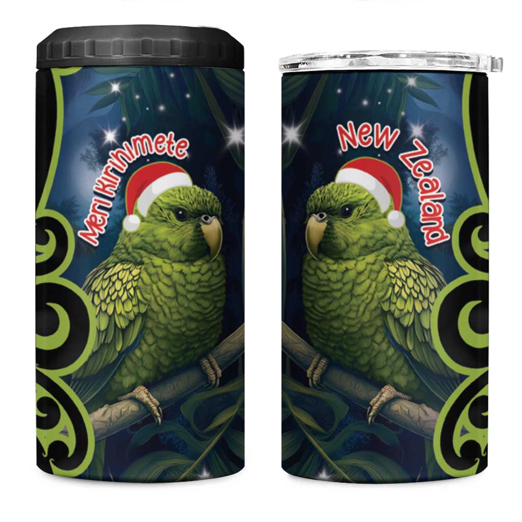 New Zealand Christmas 4 in 1 Can Cooler Tumbler Cute Kakapo Meri Kirihimete Maori Koru