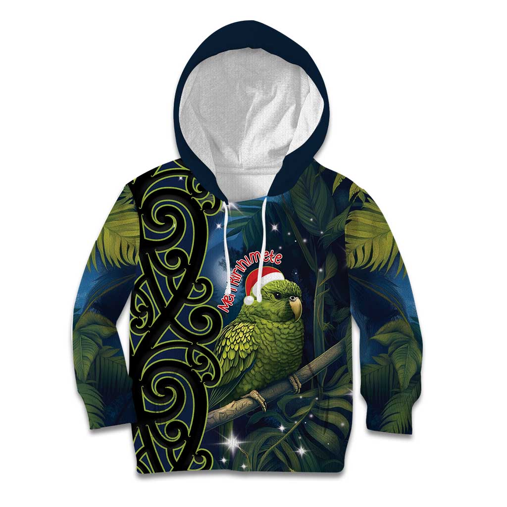 New Zealand Christmas Kid Hoodie Cute Kakapo Meri Kirihimete Maori Koru