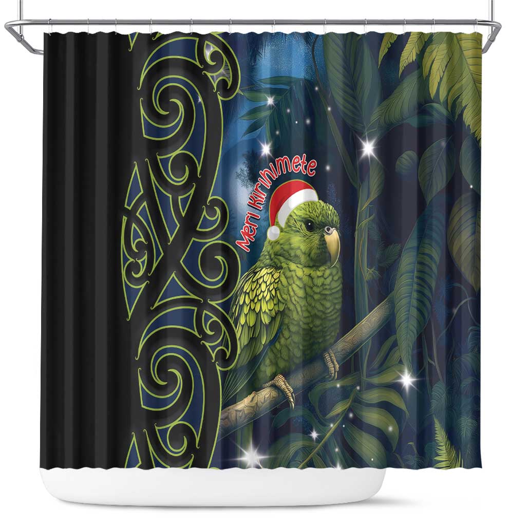 New Zealand Christmas Shower Curtain Cute Kakapo Meri Kirihimete Maori Koru