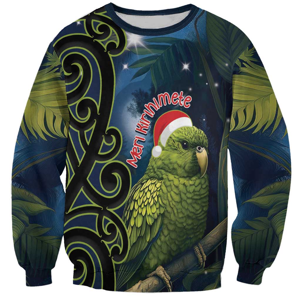 New Zealand Christmas Sweatshirt Cute Kakapo Meri Kirihimete Maori Koru LT14 Unisex Blue - Polynesian Pride