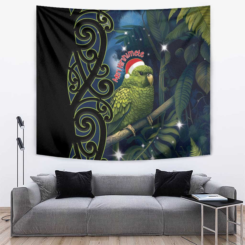 New Zealand Christmas Tapestry Cute Kakapo Meri Kirihimete Maori Koru LT14 Blue - Polynesian Pride