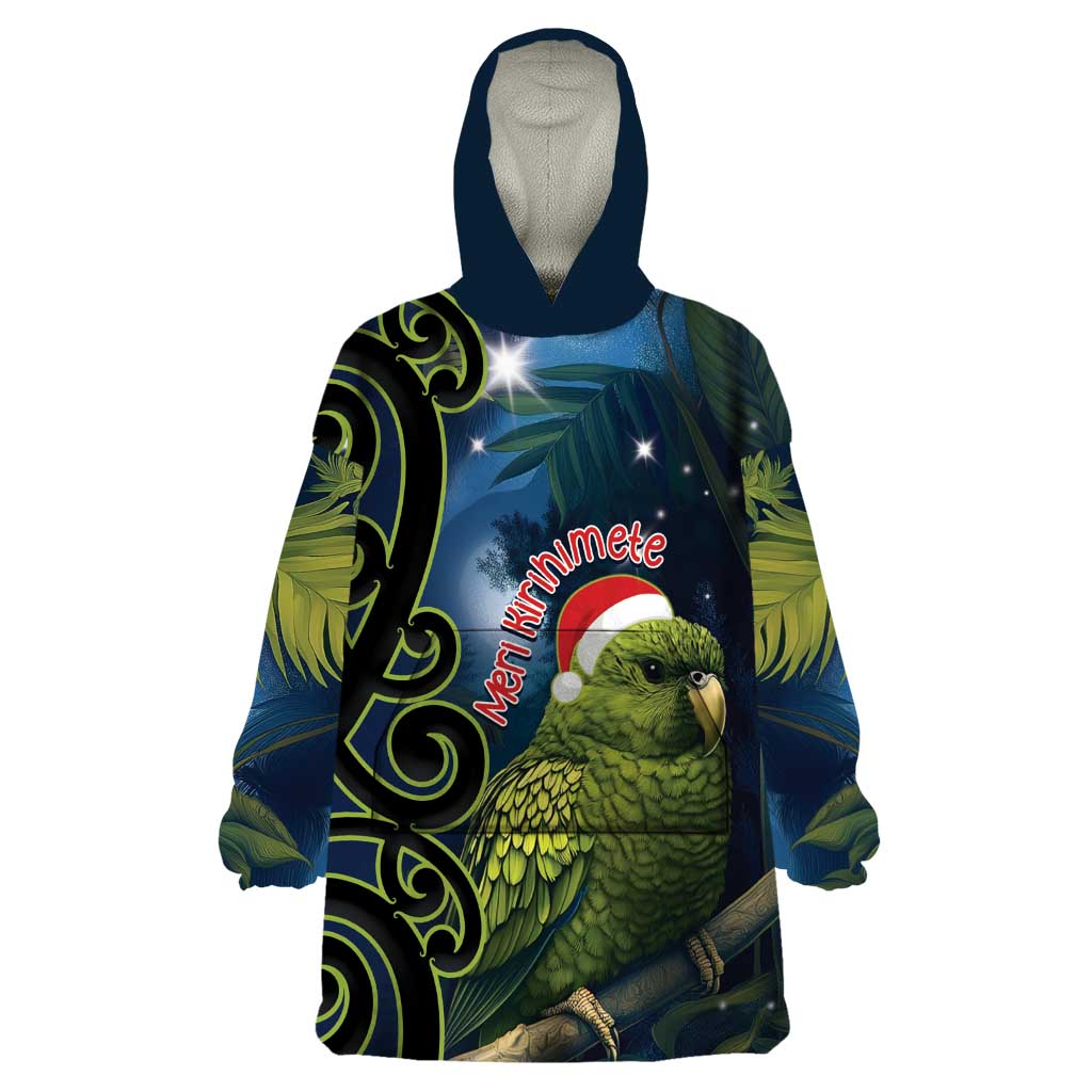 New Zealand Christmas Wearable Blanket Hoodie Cute Kakapo Meri Kirihimete Maori Koru