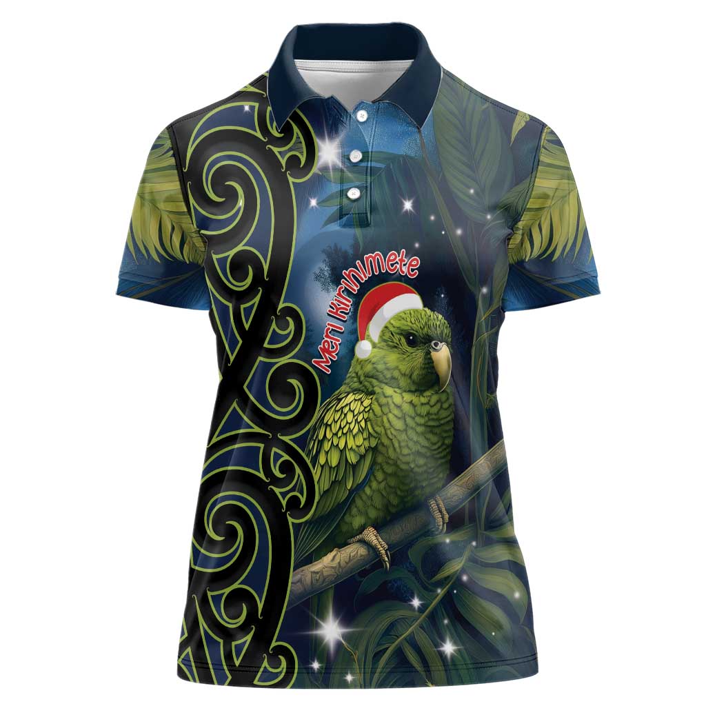 New Zealand Christmas Women Polo Shirt Cute Kakapo Meri Kirihimete Maori Koru