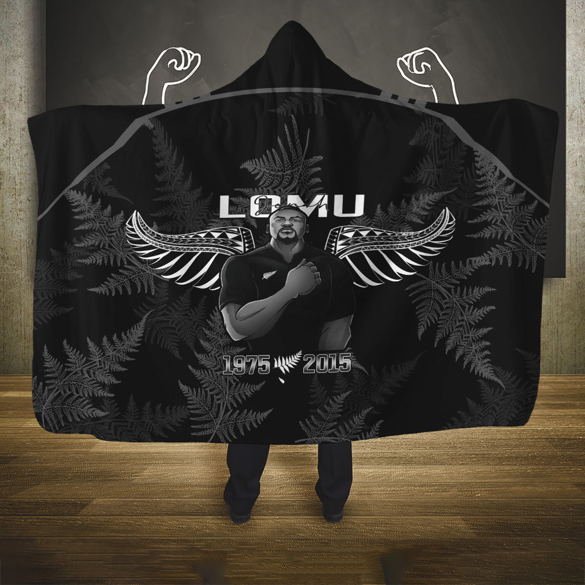 New Zealand Silver Fern Rugby Hooded Blanket Aotearoa Godfather Proud Gone But Never Forgotten LT14 One Size Black - Polynesian Pride